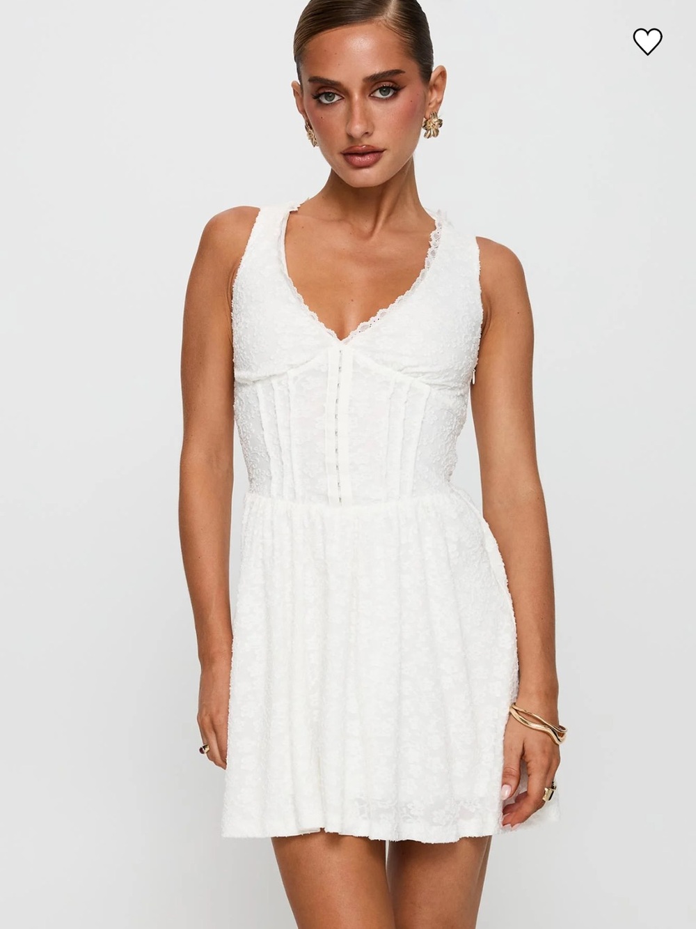 Princess Polly White Lace Sleeveless Fit & Flare Mini Dress